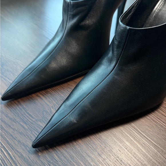 Balenciaga Black Pointed Toe Leather Ankle Pumps - Picture 2 of 6